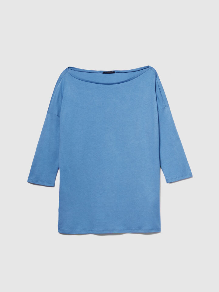 T-shirt with boat neck - women's long sleeve t-shirts - Light Blue | Sisley image number 6